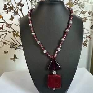 Elegant Red and Silver Beaded Necklace